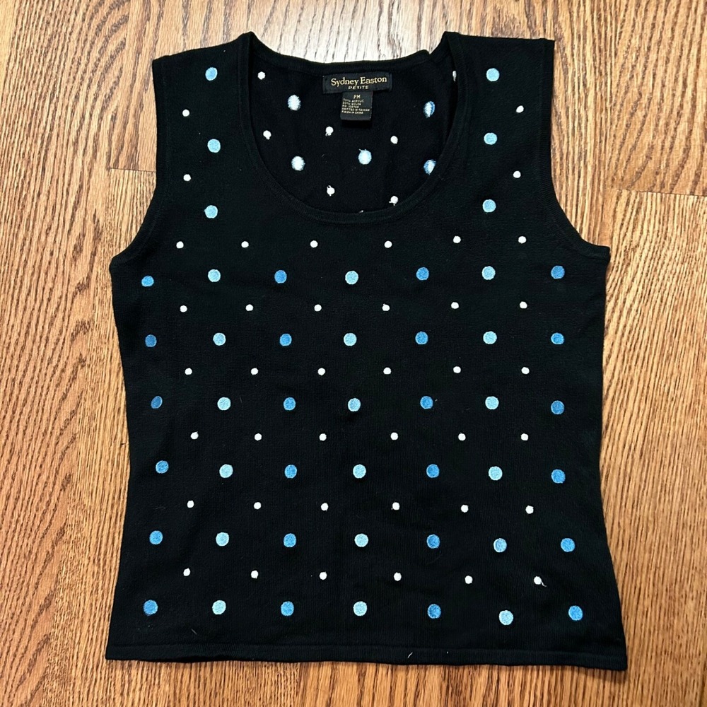 Sydney Easton Petite PM Black Polka Dot Sleeveless Knit Tank Top Women's